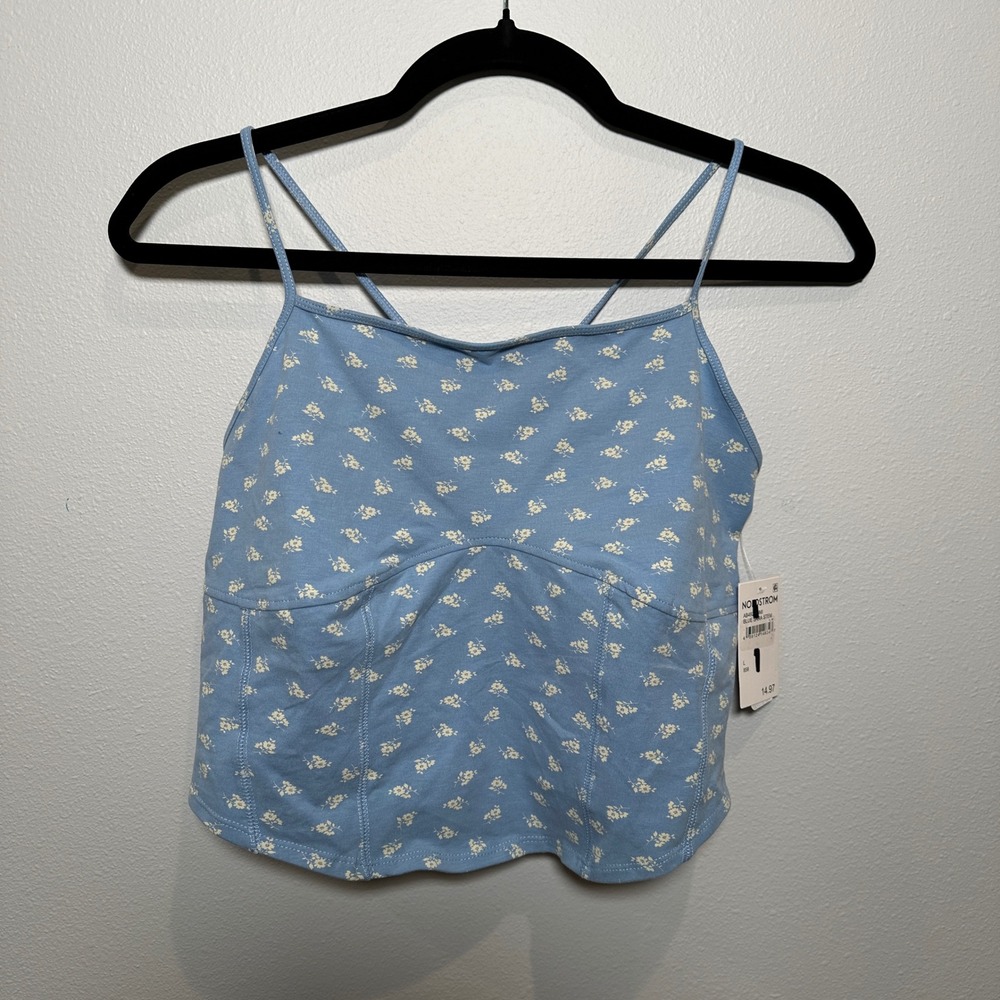Abound Corset Camisole Blue Sara Stem Floral Print Top Size L